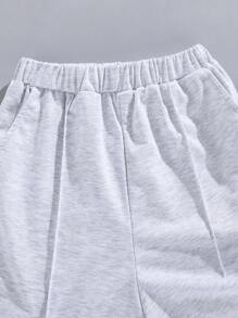 SHEIN Tween男孩鬆身休閒針織純色短袖polo衫和短褲2件套裝 - 灰色 - 查看 5