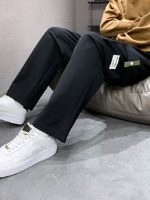 Men's Letter Patchwork Drawstring Waist Cargo Pants - Black - View 5