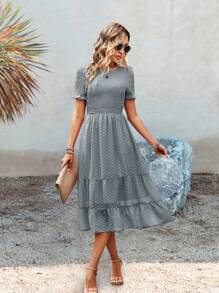 SHEIN Holidaya 圓點荷葉邊洋裝 - 霧霾藍 - 查看 6