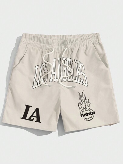 Prep Men's Letter Graphic Drawstring Waist Shorts, School