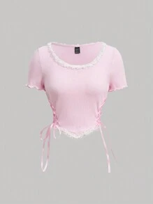 SHEIN MOD 女士側邊扣短袖t恤 - 粉色 - 查看 1