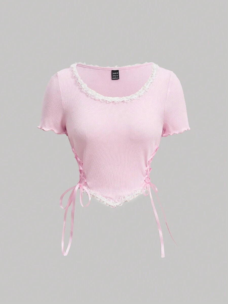 SHEIN MOD 女士側邊扣短袖t恤 - 粉色 - 查看 1