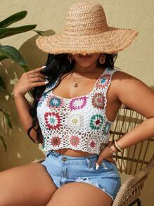 Slaydiva Diseño De Cubierta De Tapa De Ganchillo Hueca De Talla Grande Para Mujer Con Patrón Floral