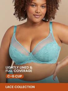 LUVLETTE Áo ngực ren không lót che phủ toàn bộ gợi cảm Plus - Màu xanh lam - Xem 2