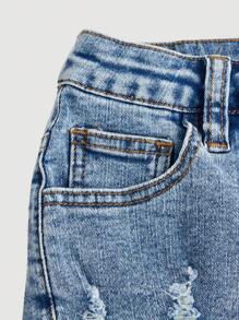 SHEIN Shorts di jeans da ragazza tween in stile boho Y2K per primavera/estate, strappati, con tasche oblique