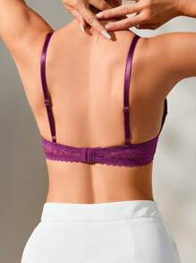 Women's Elegant Burgundy Lace Crop Bra With Slight Stretch And Contrast Detail - Burgundy - View 4