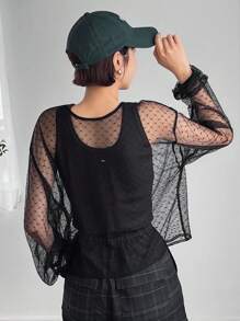 FRIFUL Women's Sheer Mesh Split Hem Shirt
