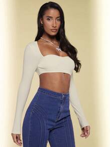 SHEIN BAE Sexy Croptop Met Lange mouwen En Vierkant Halslijn , Geschikt Voor Daten , Feest , Nachtclub , Vakantie , Muziek festival