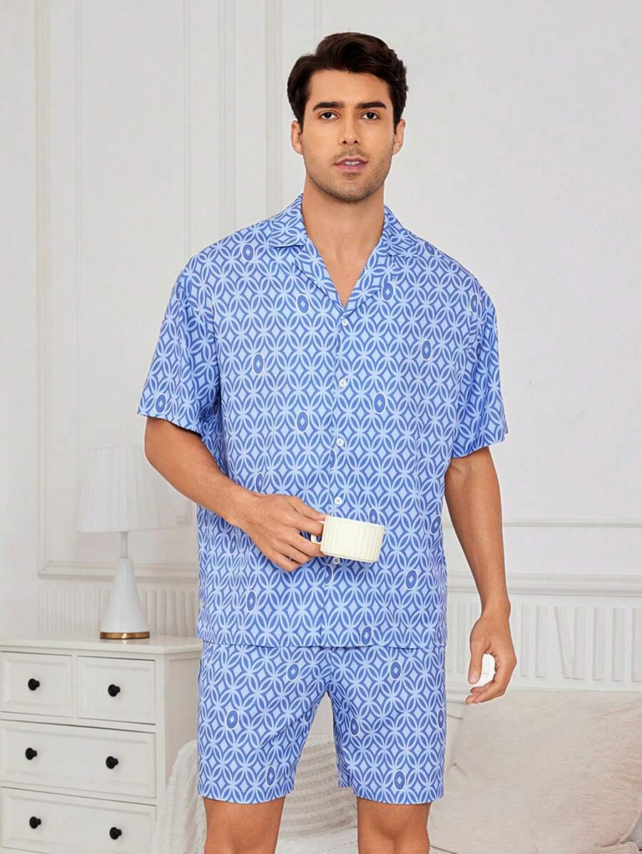 Men'S Geometric Print Homewear Set - Multicolor - View 1