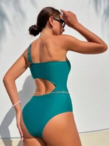 SHEIN Swim Bañador de una sola pieza con aberturas de unicolor para mujer, de verano