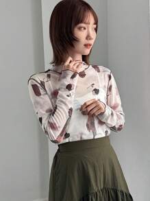 FRIFUL Ladies' Tie Dye Sheer Mesh Top Long Sleeve Women Tops,Fall Women Clothes Easter - Red - View 4