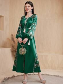 Mulvari 花卉印花開叉燈籠袖連衣裙 - 綠色 - 查看 3