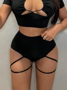 SHEIN SXY 演唱會服飾性感高彈性緊身短褲 - 黑色 - 查看 5