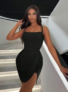 SHEIN SXY Plus Size Women's Solid Color Simple Daily Wear Cami Dress