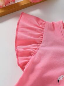 Camisetas de niña joven Camiseta encantadora con impresión de flores y Fénix - Rosa - Ver 5