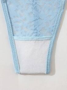 SHEIN 女士蝴蝶结蕾丝前吊带连衣裙 + 丁字裤性感内衣套装，适合外出穿着 - 淺藍色 - 查看 5