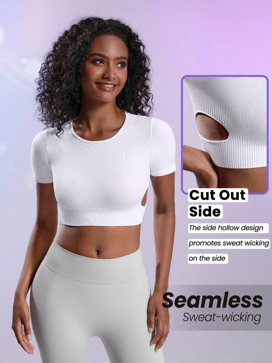 SHEIN Sport Studio Seamless High Elasticity Sports T-Shirt Gym Top