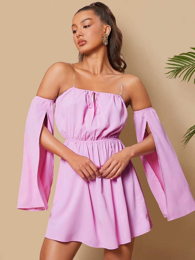 Women's Split Sleeve And Cinching Waist Dress