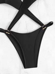 SHEIN Swim Solid Color Hollow Out Halter Neck One Piece Swimsuit Summer