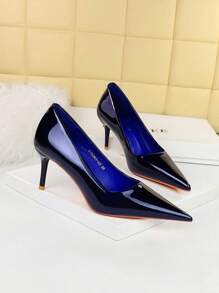 9283-A5 Simple Patent Leather High Heels For Women, Classic Pointed Toe Design, Perfect For Work