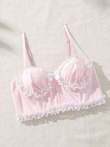 SHEIN 女士拼接蕾絲肩帶內衣 - 淺粉色 - 查看 3