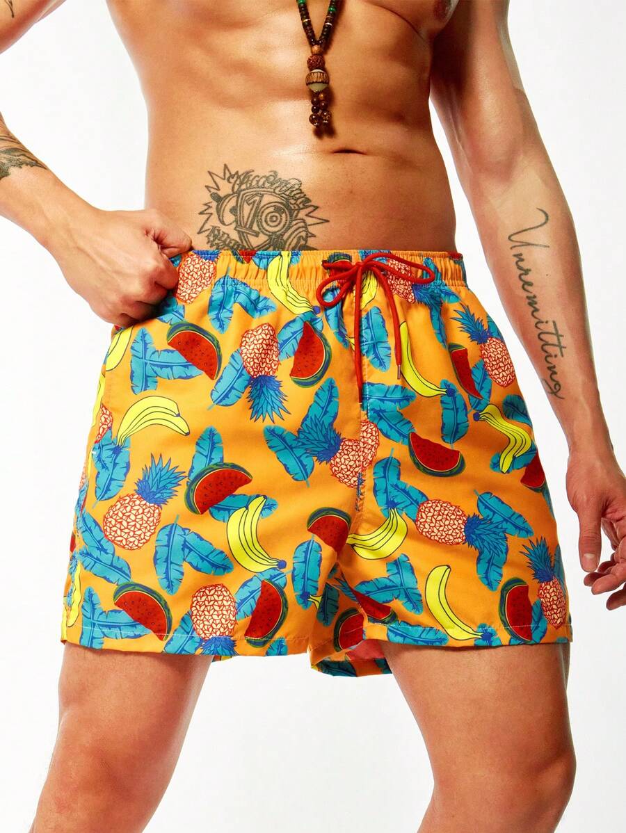 Surfspeed Men's Leaf & Fruit Print Beach Shorts - Multicolor - View 1