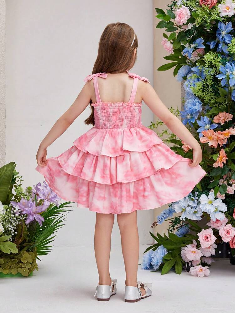 Young Girl's Tie Dye Pattern Cake Hem Summer Spaghetti Strap Dress