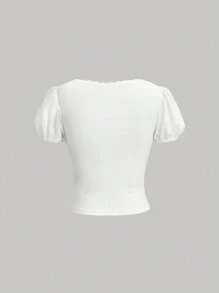 SHEIN MOD 女士短袖泡泡袖t恤 - 白色 - 查看 2