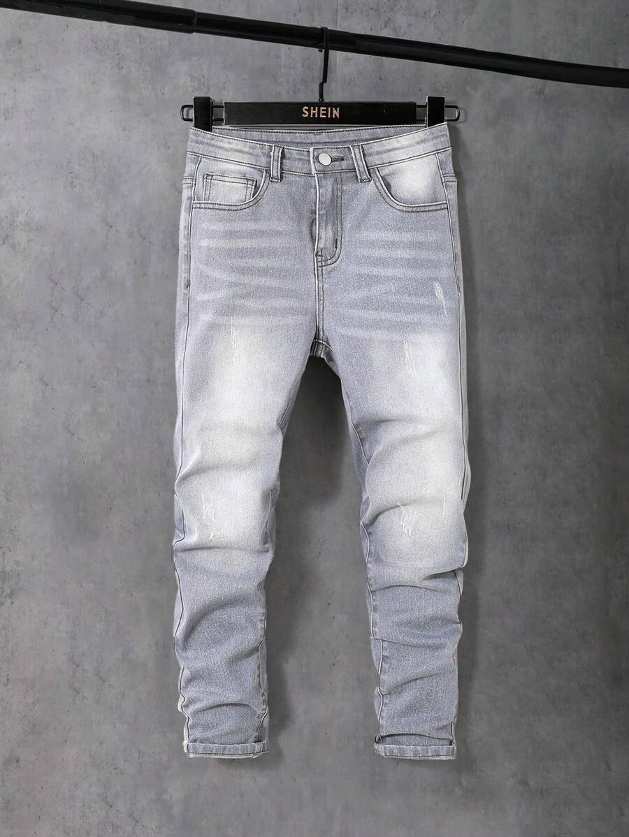SHEIN Tween Boy Ripped Washed Grey Boy Jeans With Oblique Pocketf, For Spring And Summer Boy Clothes - Grey - View 1