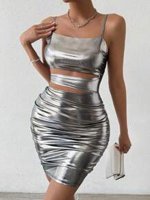 Chiquease Hollow Out Waist Cami Dress - Silver - View 5