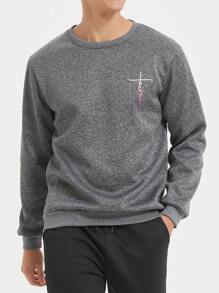 Manfinity Homme Men's Thermal Lined Long Sleeve Sweatshirt With Letter Print - Grey - View 3