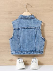 SHEIN Tween Girl's Y2K Spring Summer  Boho Water Wash Casual Fashionable College Style Sleeveless Denim Jacket