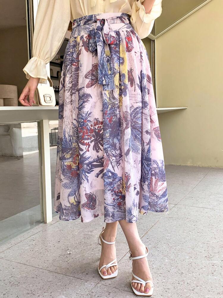 Women's Palm Tree Printed Mid-Length Skirt Floral,Ruffle Fall Skirts Vacation Outfits Women Easter Boho