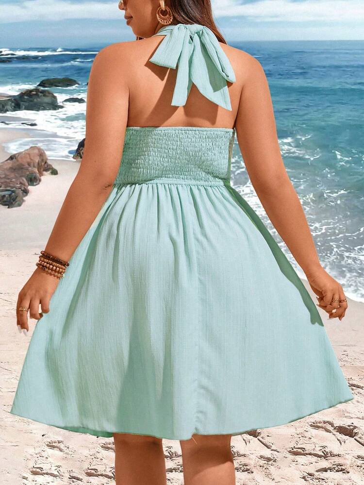 Plus Size Halter Neck Off-Shoulder Dress
