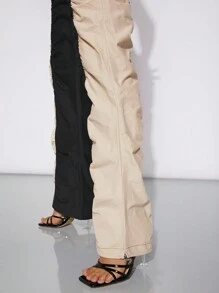 Hauture 高腰休闲拼色褶饰抽绳裤