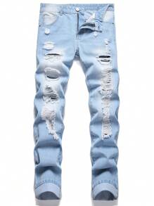 Hombres Jeans algodón desgarro crudo con lavado