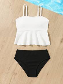 Bộ bikini băng tóc họa tiết khối màu Tween Girl - Đen và trắng - Xem 5