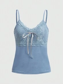 ROMWE Fairycore Mermaid Contrast Lace Cami Top - Blue - View 1