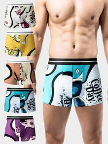 Men's Letter Printed Tape Boxer Briefs (5pcs Pack) - Multicolor - View 3