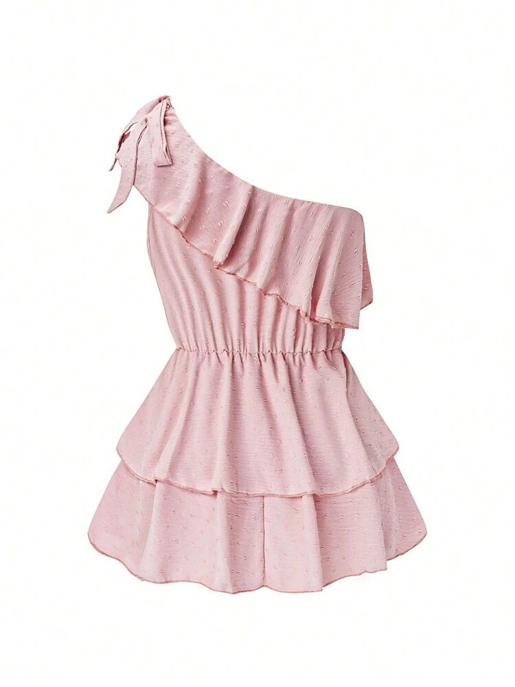 Plus Size Solid Color Asymmetrical Collar Ruffle Hem Top