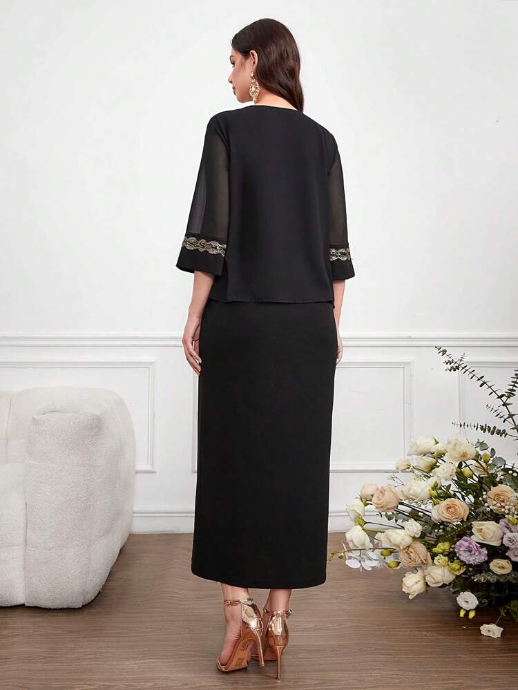 Maternity Knit Patchwork Round Neck 2 In 1 Dress