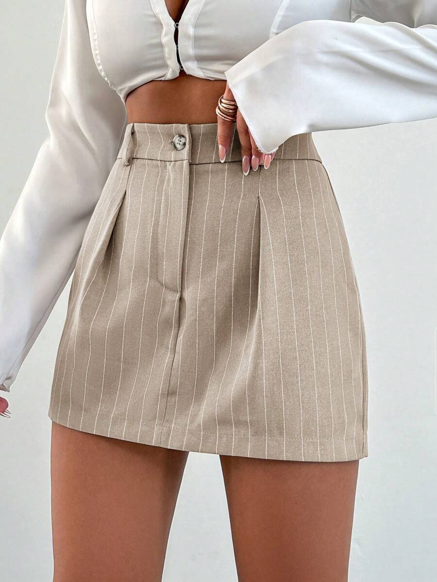 SHEIN White Striped Mini Grey Short Skirt - Beige - View 1