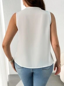 Celure Plus Size Satin Collar Asymmetrical Plain Shirt - White - View 2