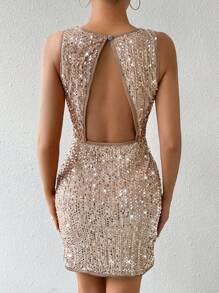 SHEIN ChicEase Của phụ nữ Lấp lánh Không lưng Tách Váy bodycon - Cà phê - Xem 1