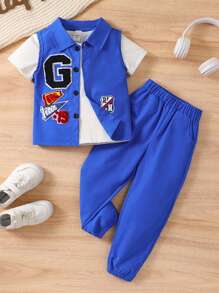 年輕男孩簡單時尚的街頭毛巾刺繡第三章套裝