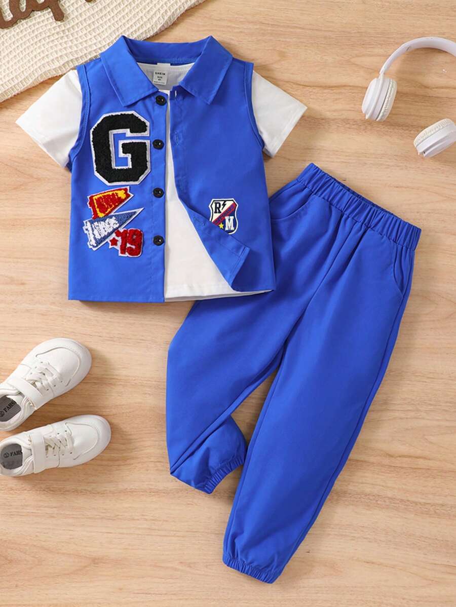 年輕男孩簡單時尚的街頭毛巾刺繡第三章套裝