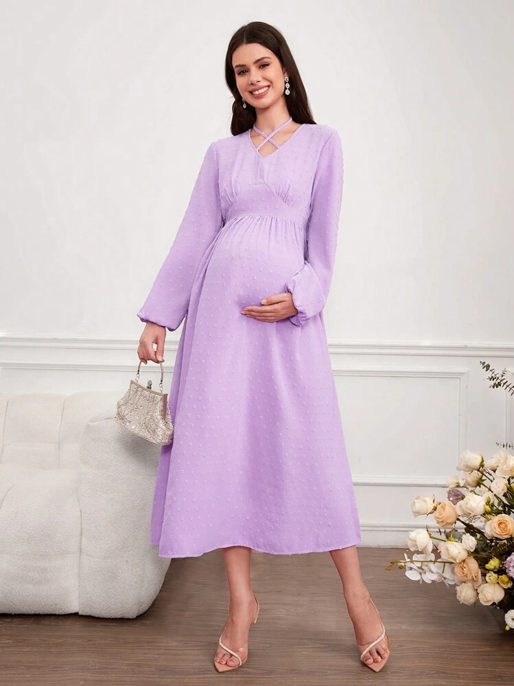 lavender maternity dress long sleeve Purple Maternity Maxi Dress with Long Sleeves
