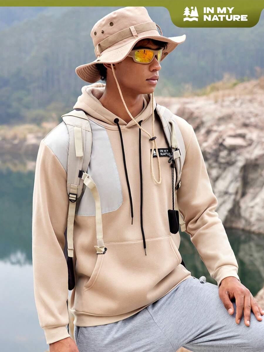SHEIN In My Nature Men's Letter Patchwork Hooded Outdoor Athletic Sweatshirt - White - View 1