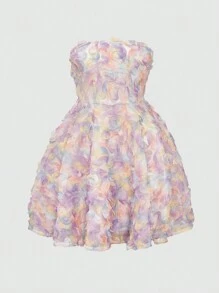 Lunelith SHEIN Lunessa A-Line Strapless Dress Featuring Floral Applique On Waist