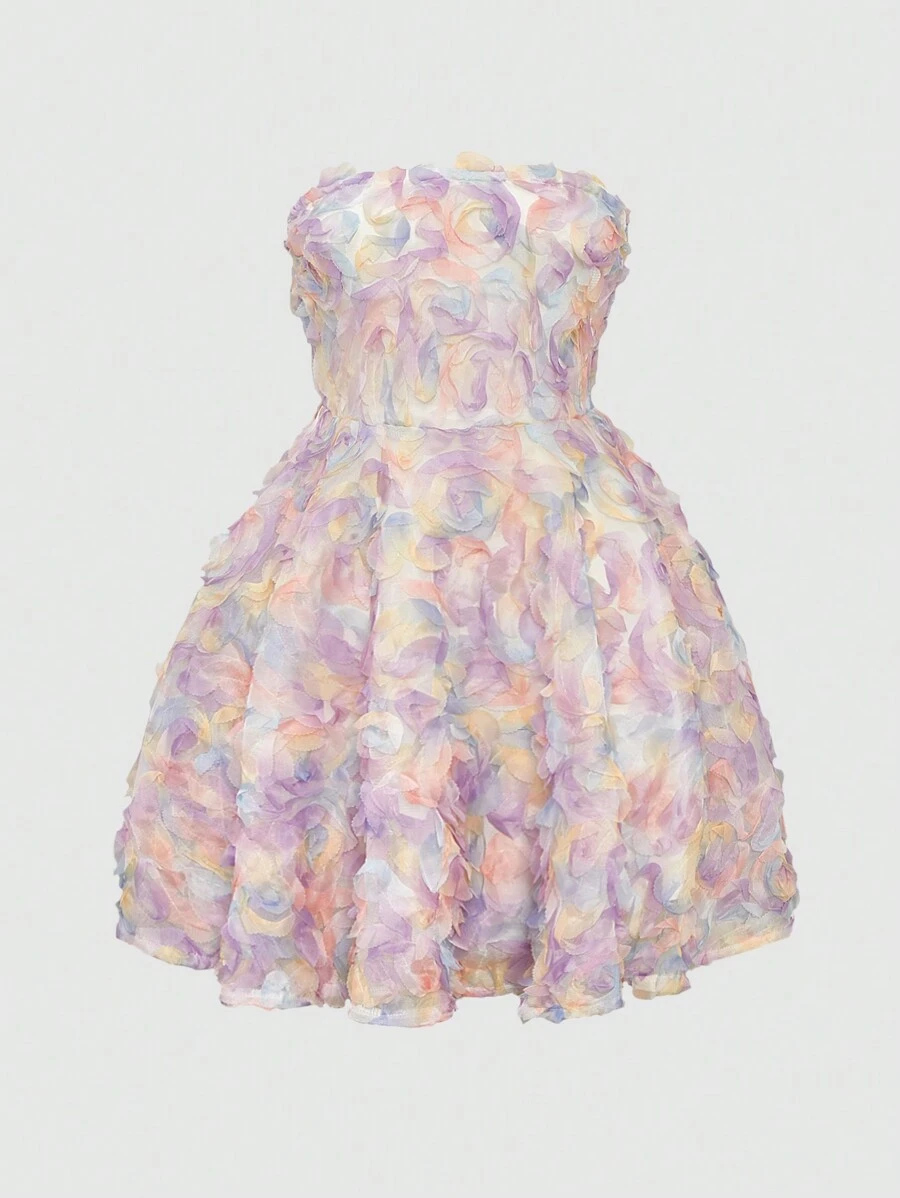 Lunelith SHEIN Lunessa A-Line Strapless Dress Featuring Floral Applique On Waist